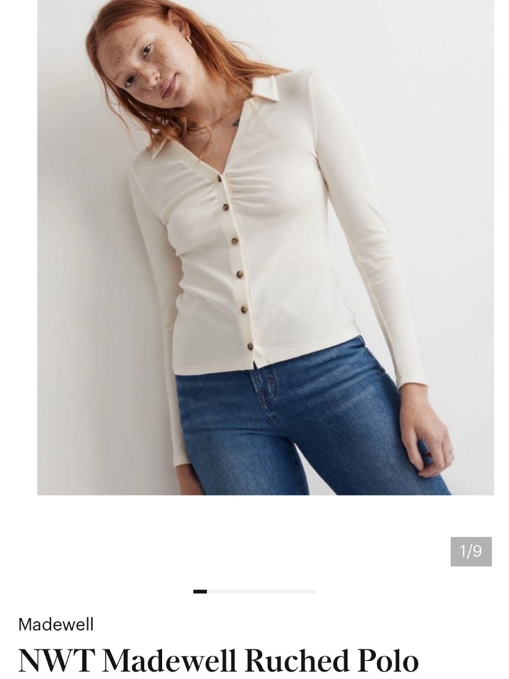 Madewell Ruched Polo Cardigan in Antique White